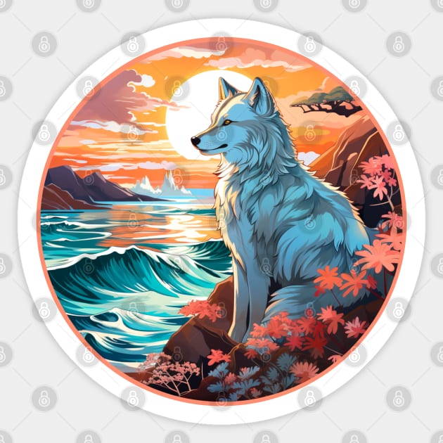 Wolf sunset calm Sticker by Wolf Cove Creations